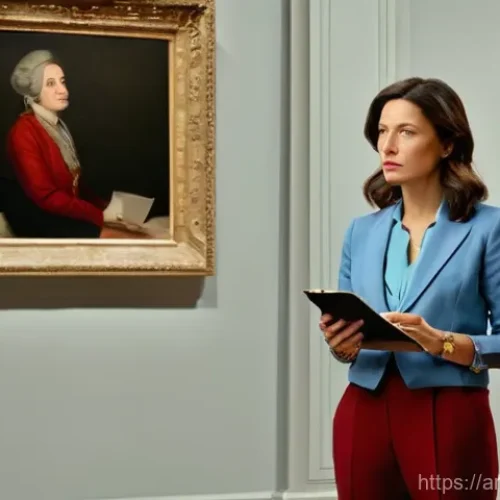 Home 12 미술평론가 분야별 전문성 개발 - **Prompt:** A sophisticated art critic, a woman in her late 40s with a keen, contemplative expressio...