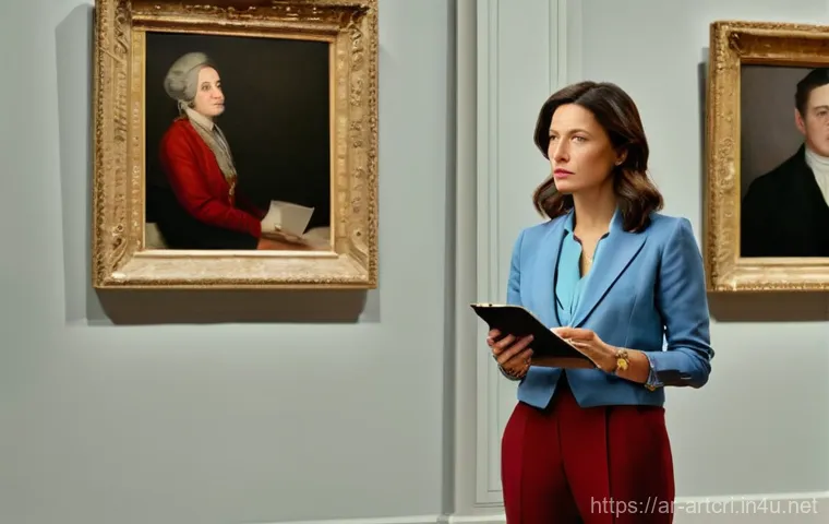 미술평론가 분야별 전문성 개발 - **Prompt:** A sophisticated art critic, a woman in her late 40s with a keen, contemplative expressio...