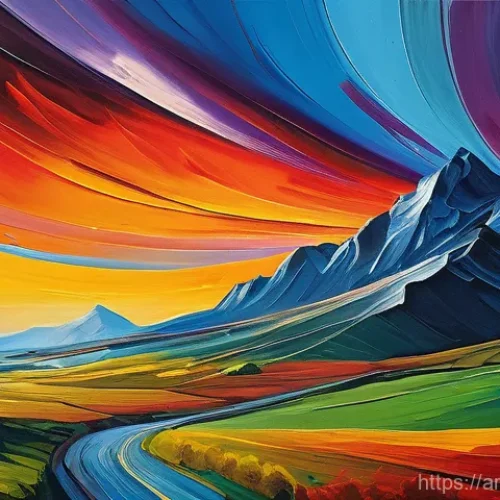 Home 1 미술평론가 학문적 연구 방법 - **Prompt:** "A vibrant and dynamic semi-abstract landscape painting, showcasing the powerful interpl...